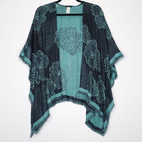 J. Jill Other - J.Jill Wearever Collection Kimono S-L Blue Floral Handstitch Boho‎ Lagenlook
